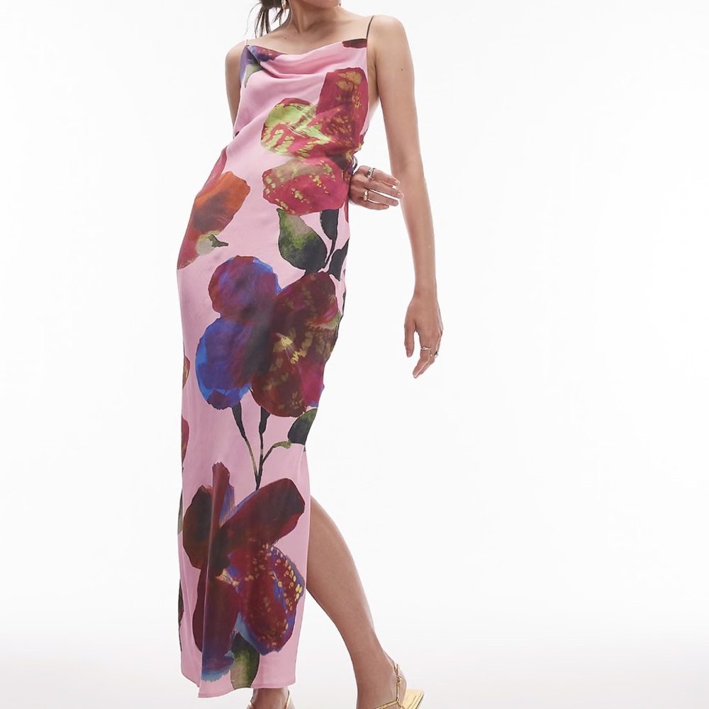 Topshop Floral Pink Midi Dress